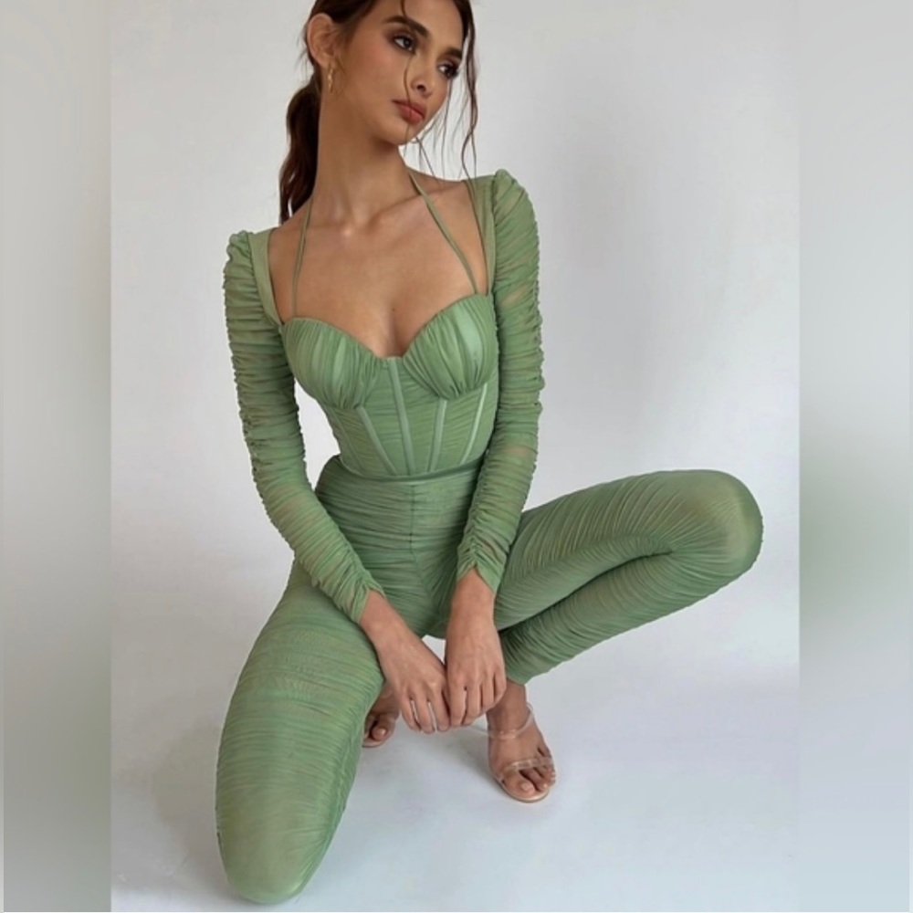 Quiana Basil Ruched Corset Jumpsuit